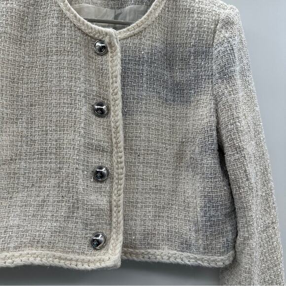 RTR Great Jones Cream Tweed Button Front Tweed Cropped‎ Jacket Sz 10 - Picture 8 of 11
